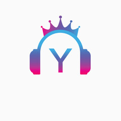 Initial Letter Y Music Logo, Music Logo Crown Headphone Symbol Logo Icon Vector Template