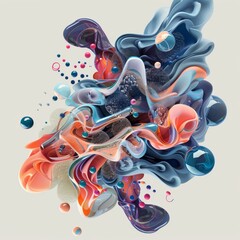 A dynamic abstract composition, with swirling hues of blue and orange, evoking fluidity and creativity in a surreal visual experience