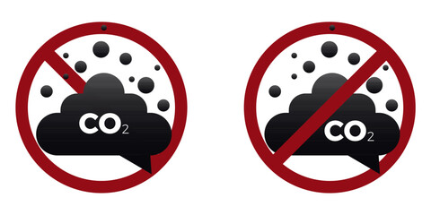 co2 pollution ban prohibit icon. Not allowed car gas cloud. Forbidden carbon dioxide ban
