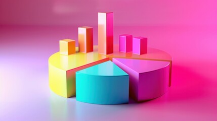 A visually engaging image showcasing a multi-colored pie chart alongside contrasting bar graphs