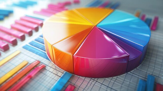 A visually engaging image showcasing a multi-colored pie chart alongside contrasting bar graphs
