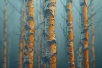 Deurstickers background with birch forest in the fog, early spring, nature © Evgeny