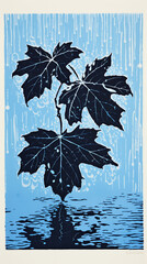 Lino print cut art of maple and ice plake,poster style,very simple сreated with Generative Ai