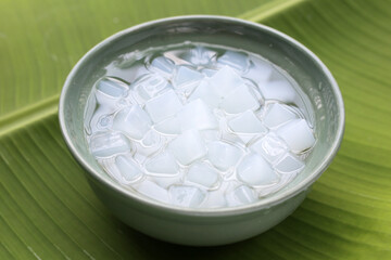 Mini cube coconut gel in syrup,  Thai dessert