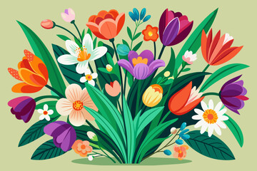 Obraz na płótnie Canvas bunch of spring flowers vector art illustration