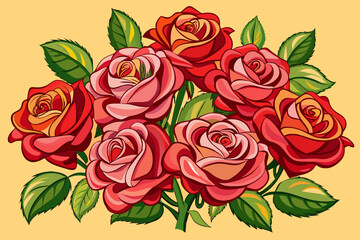 bunch of rose flowers vector art illustration