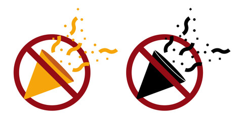 party fireworks ban prohibit icon. Not allowed fire crackers crossed circle - obrazy, fototapety, plakaty