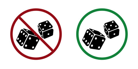 dice ban prohibit icon. Not allowed gambling . Forbidden illegal casino