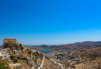 The holy temple of resurrection on the top of Ermoupoli, Syros, Greece