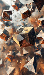 Modern 3D geometric cubes in mid-explosion.