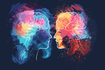 Neuroscience of emotions, mapping feelings in the mind to understand and treat mood disorders, brain-shaped puzzle with colorful mood pieces. - obrazy, fototapety, plakaty