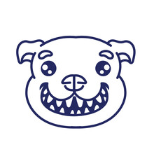 Smiling bulldog face line drawing isolated on white background. - 765202969