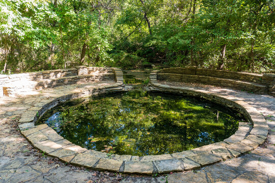 Buffalo Springs at Chickasaw National Recreation Area. National spring with masonry constructed in the 1930s by Civilian Conservation Corps (CCC) for former Platt National Park.