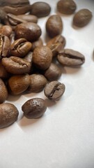 roasted coffee beans macro, coffee texture, close-up, advertising, screensaver, banner, place for text, screensaver, organic, light background