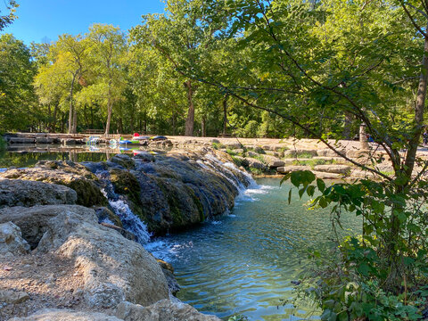 Little Niagara Falls at Chickasaw National Recreation area. Travertine Creek waterfall and part of Platt National Park National Historic Landmark District.