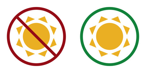 sun ban prohibit icon. Not allowed hot sun. Forbidden to sunbathe