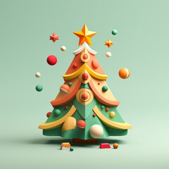 A Lovely Christmas Tree, 3D Illustration Icons сreated with Generative Ai