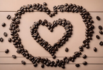 Roasted coffee beans heart shape