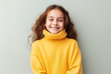 Photo of optimistic happy little girl hold read book study wear pullover isolated on yellow color background - generative ai - obrazy, fototapety, plakaty