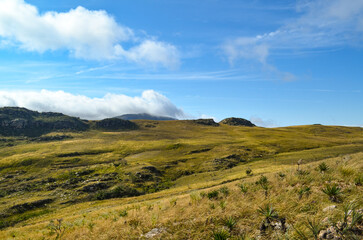 Sunlight at dusk in the mountains of the Serra do Cipó region in Minas Gerais, Brazil