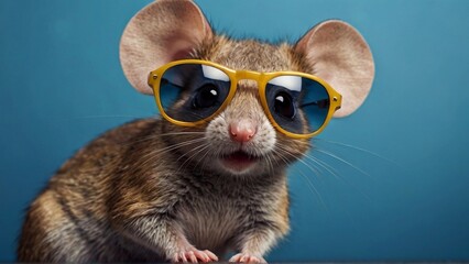 Mouse in sunglasses on a blue background