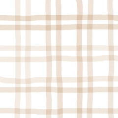 Brown Beige Gingham Check Hand Drawn Background Overlay