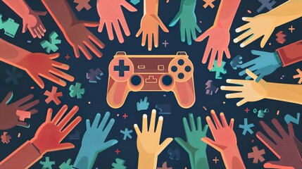 many different weirdos hands reaching for a controller weird drawing style - obrazy, fototapety, plakaty