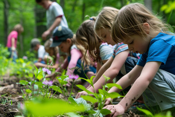 Children Planting in the Woods