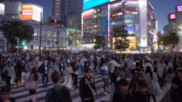 Commercially Usable Crowds of People at Shibuya Scramble Crossing during Evening Rush Hour