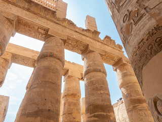 Hipostyle hall with huge columns in the temple of Karnak , at Thebes, dedicate to Amun