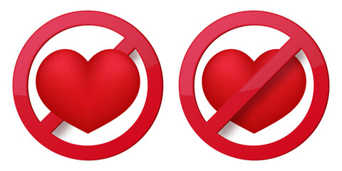 love heart ban prohibit icon. Not allowed to love. Forbidden love valentine