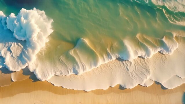 Aerial view of beautiful tropical beach with turquoise ocean waves, Aerial view of beautiful sandy beach and ocean wave. Drone photo, AI Generated