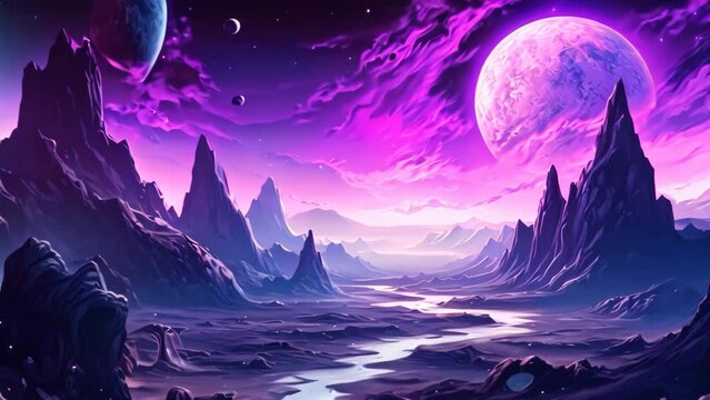 Fantasy alien planet. Mountain and lake. 3D illustration. Alien planet landscape for space game background, AI Generated
