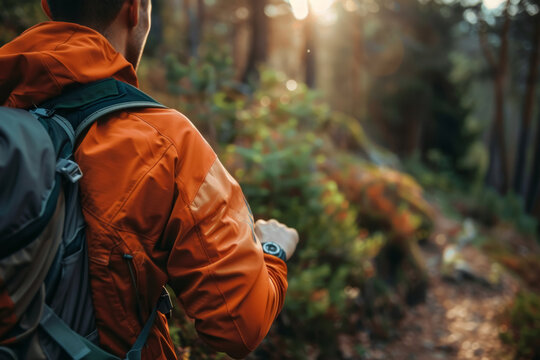 Trail Runner Checking GPS Watch