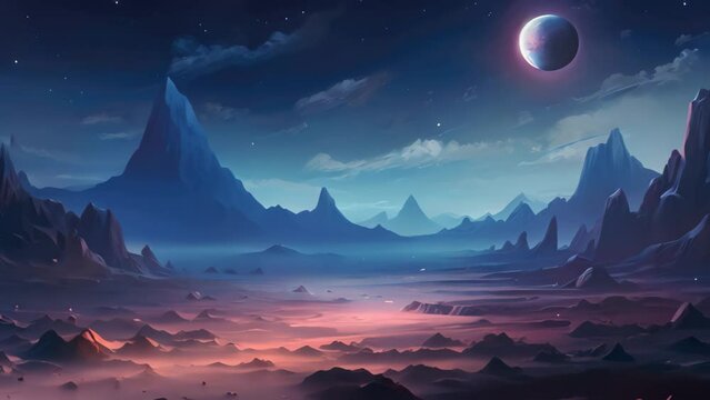 Fantasy alien planet. Mountain and lake. 3D illustration. Alien planet landscape for space game background, AI Generated