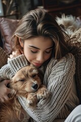 Woman Laying in Bed With Dog