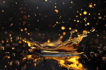 Beautiful oily splash with drops on a black background - Powered by Adobe