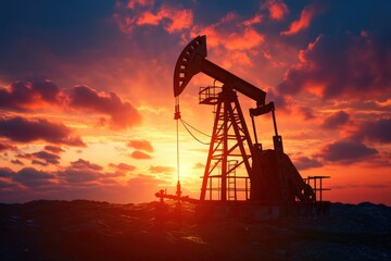 Oil pump oil rig energy industrial machine for petroleum in the sunset background for design - obrazy, fototapety, plakaty