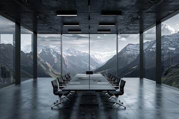 a conference room with a table and chairs - obrazy, fototapety, plakaty