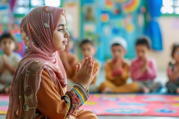 Woman Teaching Preschoolers at Table