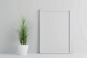 a white frame with a plant in a pot
