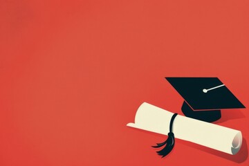 A minimalist graduation illustration showing a simple cap and diploma certificate, with a blank space for personalization or text. 