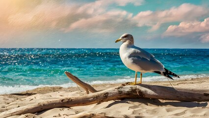 Coastal view with seagulls. Generative ai