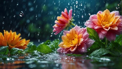 Fotobehang flowers and water, Rain drops on Flower © SFH HD Creations