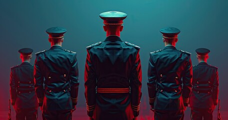 A military drill team member in ceremonial uniform, performing drills, at a ceremony, photorealistik, solid color background