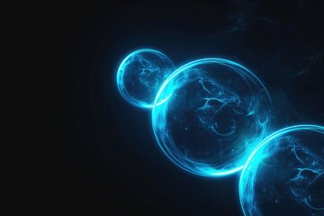 Abstract blue lights in dark with black background. Physics  chemistry  future tech  abstract art.