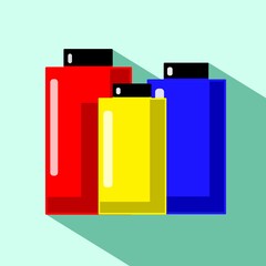 simple illustration of three bottles of red, blue and yellow paint