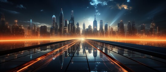 Futuristic Cityscape with Orange Glow