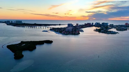 Fensteraufkleber Clearwater Strand, Florida A drone photo of the unset looking at Clearwater Beach, Florida