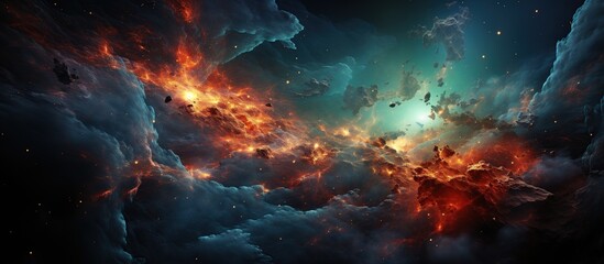 Fiery explosion in outer space. Abstract space background.